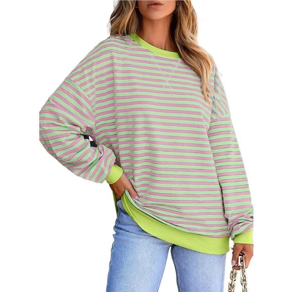 New Women’s Striped Oversized Crew Neck Sweatshirt – Size XLarge - Picture 5 of 5